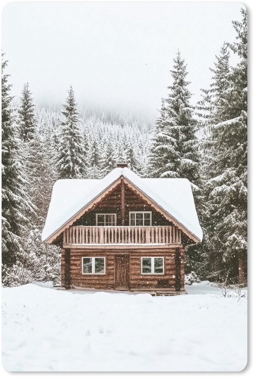 Muismat 18x27 cm - Mousepad Huis - Bos - Winter - Natuur - Sneeuw - Muismatten