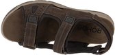 Bruine nubuck sandaal met klittenbandsluiting, logo 'ROHDE' op de binnenzool.
