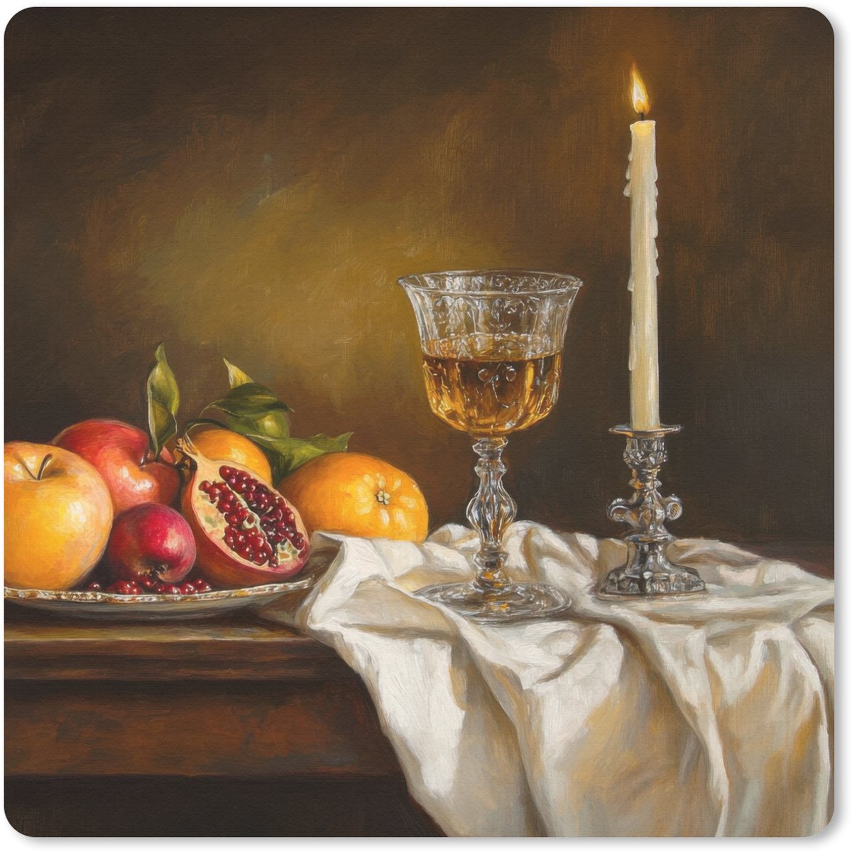 Muismat 30x30 cm - Mousepad Fruit - Stilleven - Wijn - Kaars - Muismatten