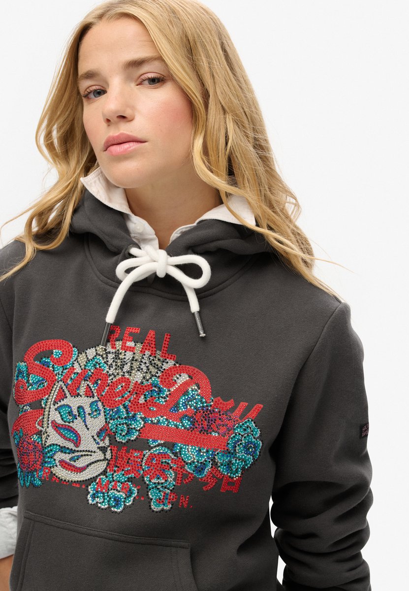 Superdry Tokyo hoodie met Vintage logo en grafische print Dames Hoodies Zwart