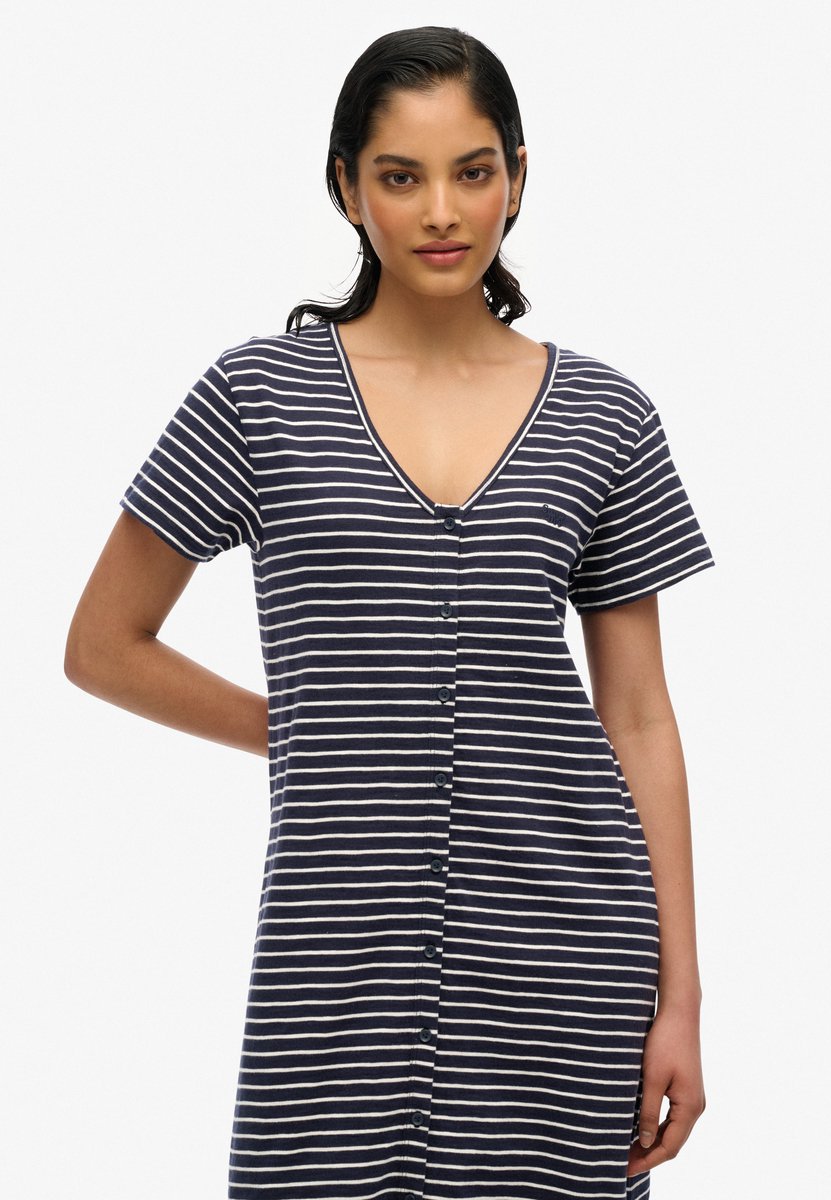 Superdry Jersey midi-jurk met korte mouwen en knoopsluiting Dames Jurken Marineblauw