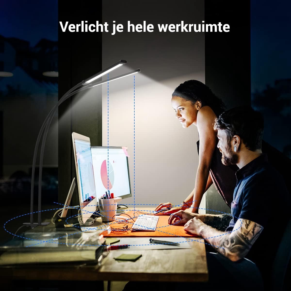 LotaHome Bureaulamp LED Dimbaar - Dubbele Flexibele Klemlamp thumbnail 4