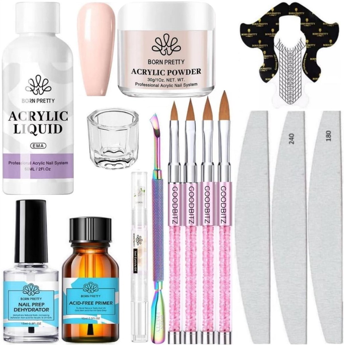 Goedkoopste Born Pretty - Acrylpoeder set - Acrylpoeder - Acryl liquid - Acryl - Monomer - Acryl nagels starterspakket - Acrylpoeder transparant - Acrylpoeder wit - Acrylpoeder roze - Acrylic powder - Acrylic nail kit - Acryl set - Acryl vloeistof - Acryl poeder