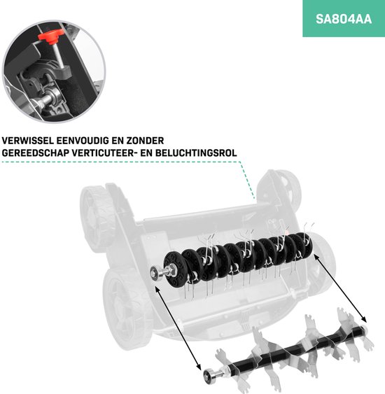 VONROC Beluchtingsrol - 36 cm - voor VONROC verticuteermachine / gazonbeluchter SA502AC van VONROC — afbeelding 3