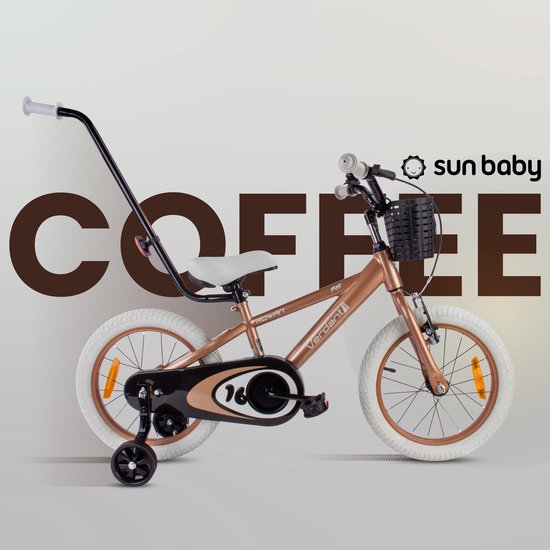 Verdant Bike Kinderfiets voor jongens van 3 tot 5 jaar, 14 inch Cappuccino, leeftijd 3 tot 6 jaar, met zijwieltjes, duwstang, handremm van Verdant Bike — afbeelding 4