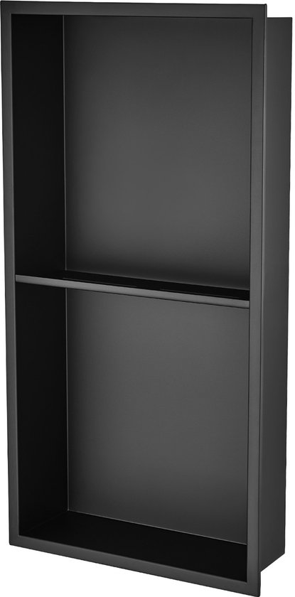 Niche de douche sans carrelage, 13" x 25" en acier inoxydable 304, étagères doubles encastrées au mur, étanche, résistante à la rouille, niche moderne pour douche ou rangement de savon