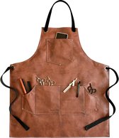 BBQ de cuisine en cuir Cognac avec grande poche - Unisexe, résistant à l'usure et déperlant - Pour barbecue, cuisine et grillades - Marron