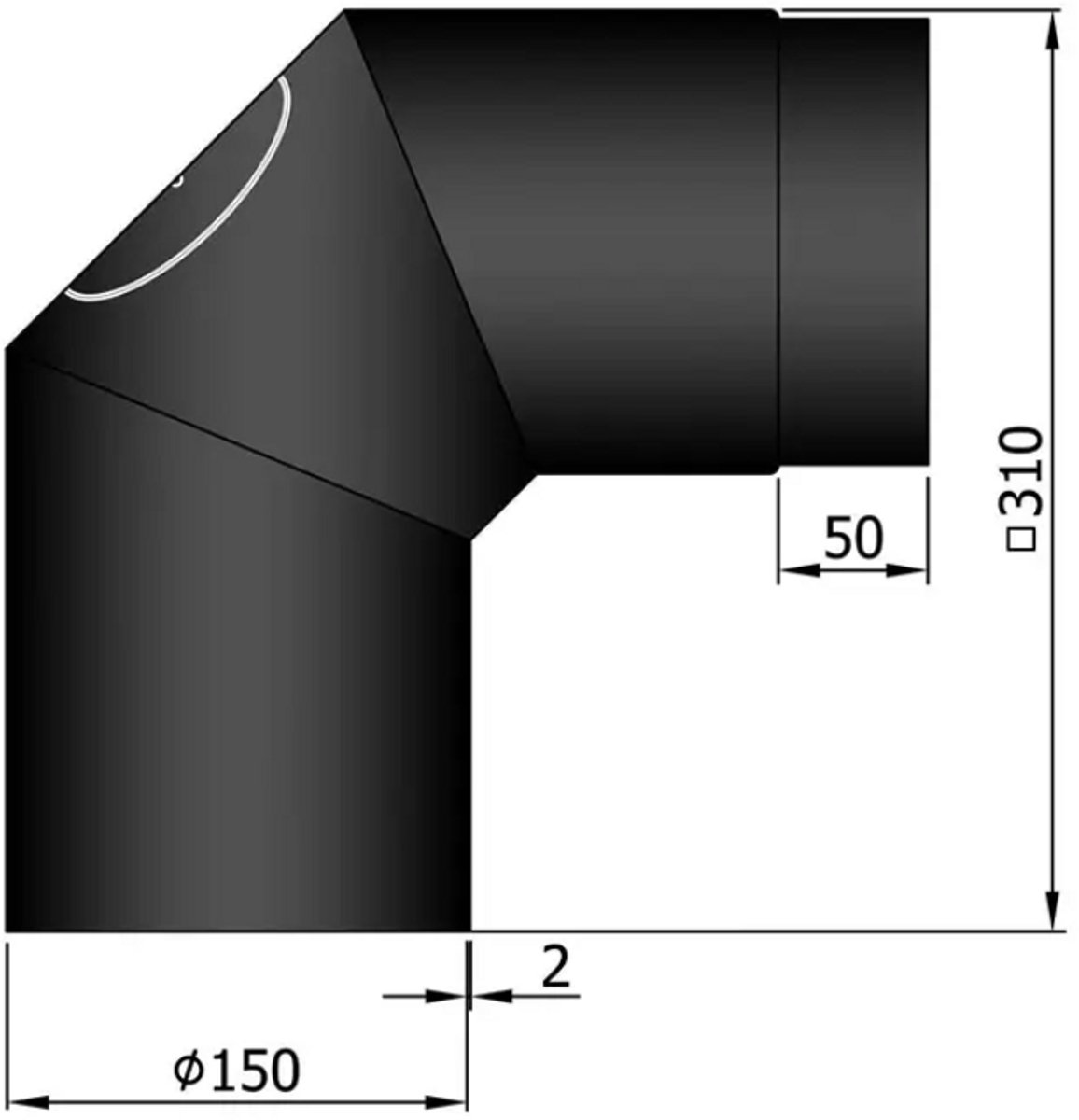 Kachelpijp Bocht 2 x 45° met deur - zwart - staal - 2mm