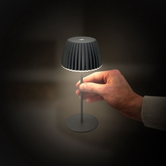 BRILONER Riffle - Mini lampe de table rechargeable - lampe sans fil - intensité variable tactile - pour l'intérieur et l'extérieur - Lauréat du German Design Award 2025 - anthracite - Ø8,5 x 20 cm