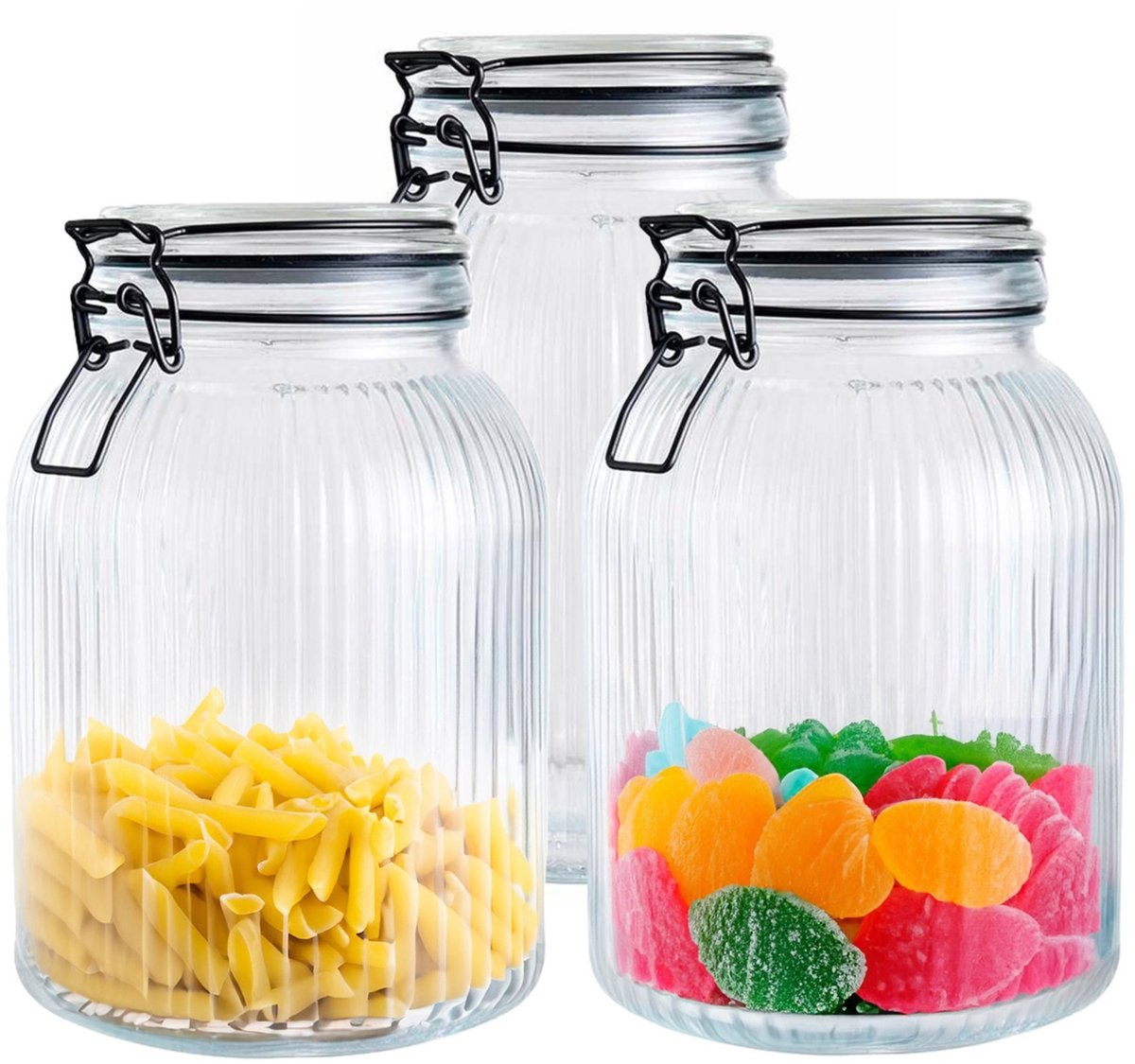 Alpina Voorraad/weck pot - transparant - geribbeld glas - 3x14cm - 1,9L
