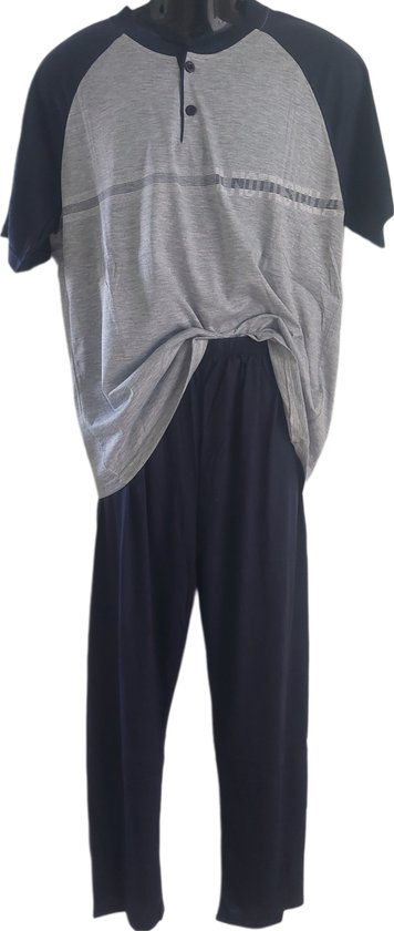 Homme - Pyjama - 2 Pièces - Couleur Bleu Marine - Manches Courtes - Pantalon Long - Boutons - Taille M - Cadeau - Noël
