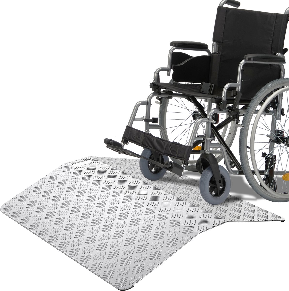 NAIZY oprijplaat, 60 cm stoeprandoprijplaat, aluminium deurdrempeloprijplaat met handgreep, draagbaar, antislip, 70 cm breed, toegangsoprijplaat, rolstoeloprijplaat voor rolstoelen, MAX. 270kg