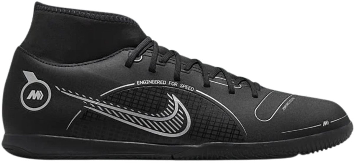 Zwarte Nike Mercurial Superfly 8 Club IC zaalvoetbalschoenen, maat 39, zonder deksel, valt klein, bestel een maat groter.