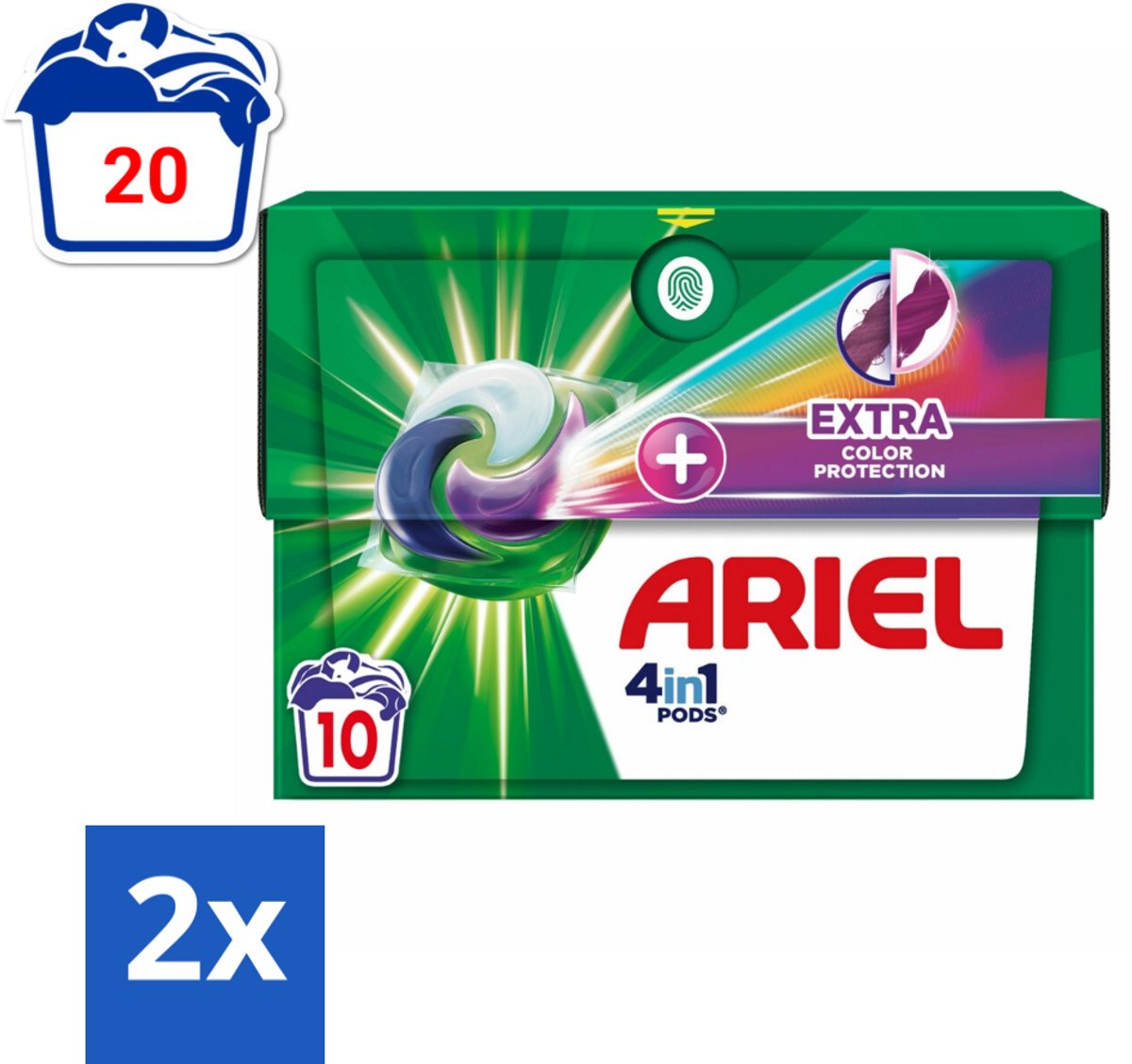 Ariel Original - Extra Kleurbescherming - Wasmiddelcapsules - 4in1 Pods - Witte en Gekleurde Was - 10 Wasbeurten - Voordeelverpakking - 2 stuks