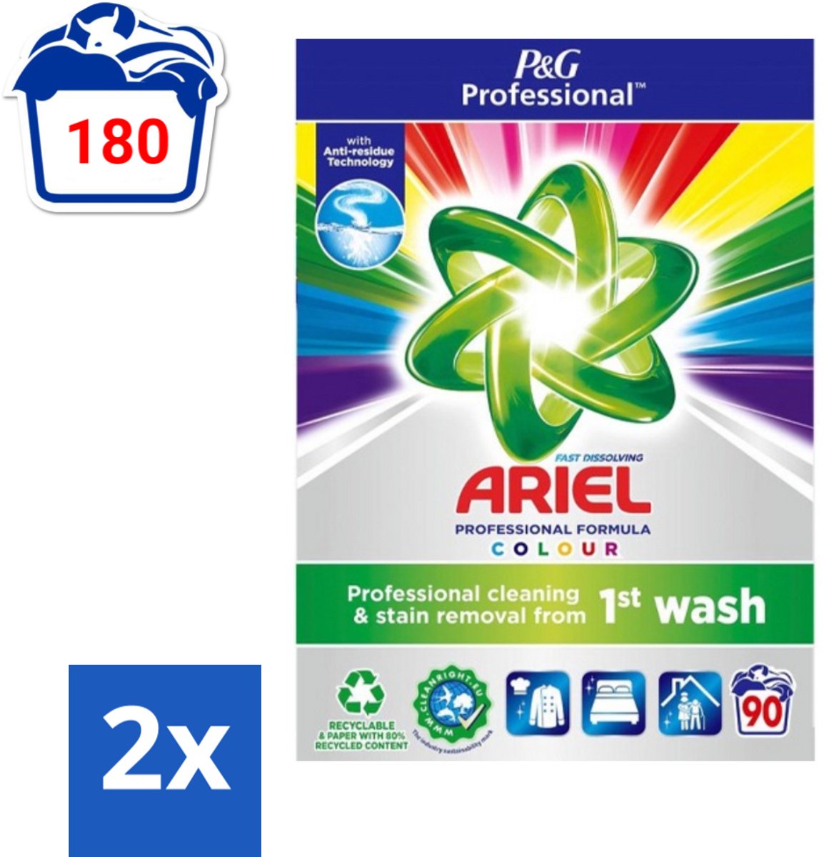 Ariel Professional - Waspoeder - Gekleurde Was - 90 Wasbeurten - Voordeelverpakking - 2 stuks