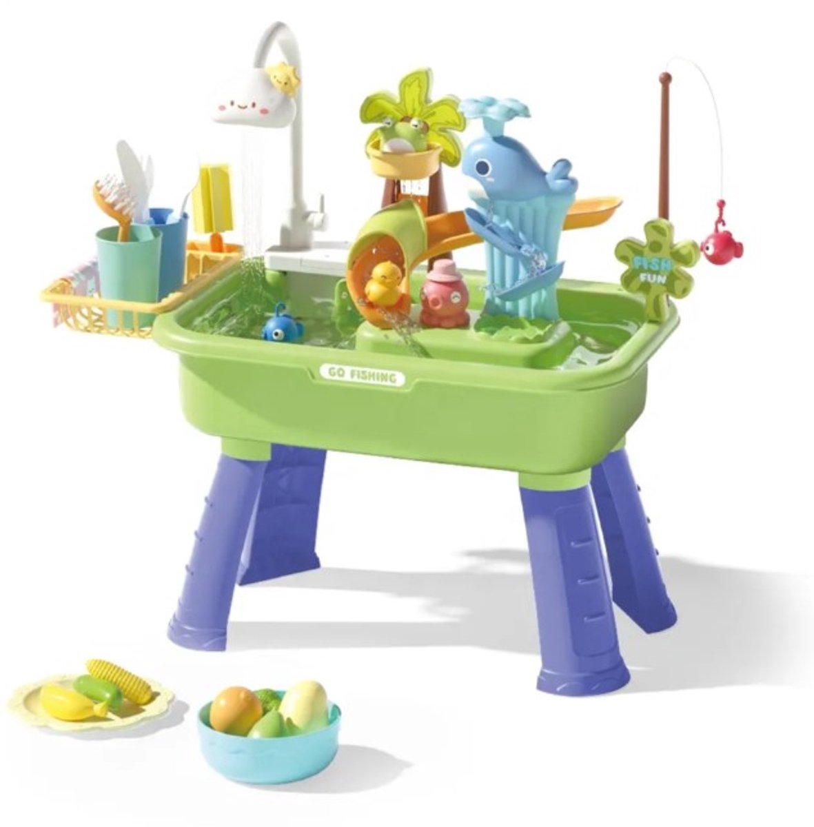 LiasToys groene watertafel - Met 23-delig accessoireset - Waterspeelgoed voor kind - Activiteitentafel met water voor de tuin / buiten