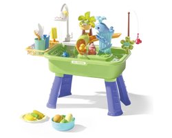 foto van LiasToys groene watertafel - Met 23-delig accessoireset - Waterspeelgoed voor kind - Activiteitentafel met water voor de tuin / buiten