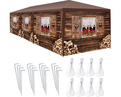 tectake® Partytent Almchalet - Paviljoen in Alpenhut Stijl - 9x3 m - Apres Ski Tent - Waterdicht Zeildoek met 8 Verwijderbare Zijpanelen - Weerbestendig Tuinpaviljoen - Inclusief Spanlijnen en Haringen