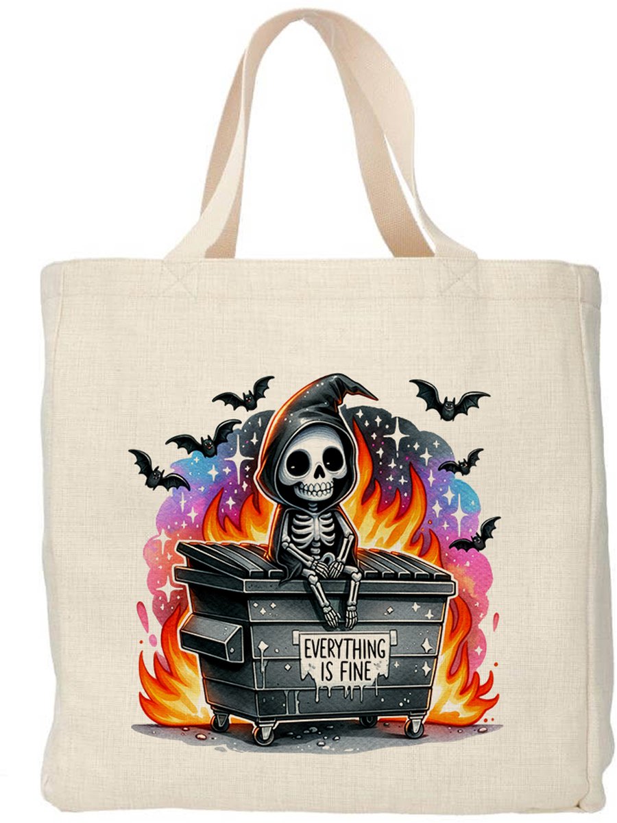 Creasowl® - Everything is fine tote bag - Boodschappentas 38 x48 cm - Polylinnen- Grappige tas - Shopper - Canvas tas - Boodschappen tas - Totebag - Schoudertas - Draagtas - Spreuk Sarcasme