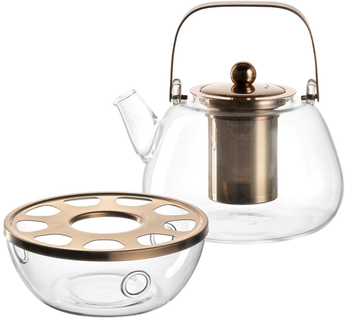 Teekanne mit Metallhenkel + Stövchen Tè Per Te 1,2 Liter