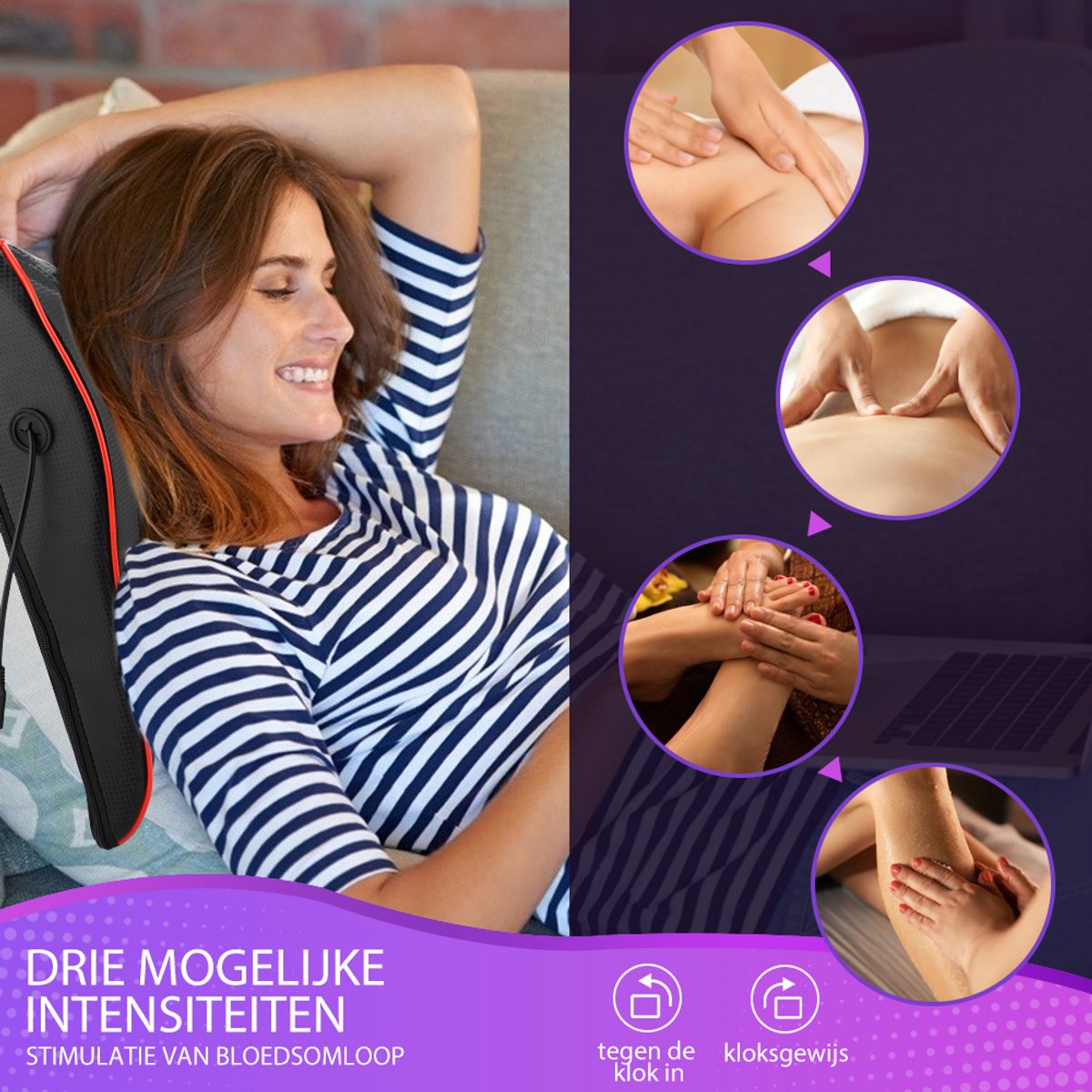 Afbeelding 3 van Massagekussen - Schoudermassage apparaat - Nekmassage - Rugmassage apparaat - Voor Nek Schouders en Rug - Warmte en Vibratie
