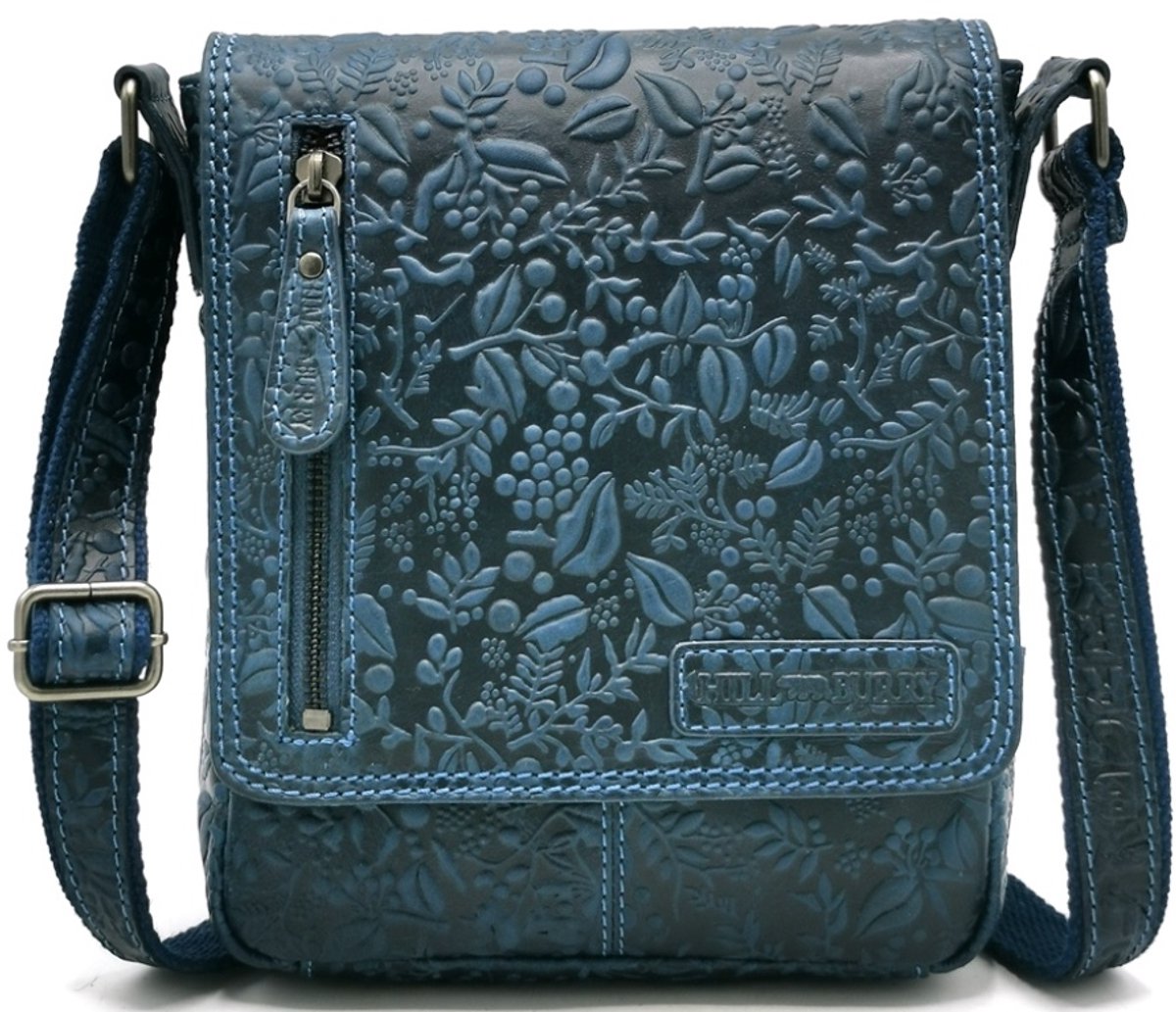 Boutique Trukado - HillBurry Schoudertas met Omslag en Bladeren Reliëf blauw - (bxhxd) ca. 18cm x 20cm x 4cm