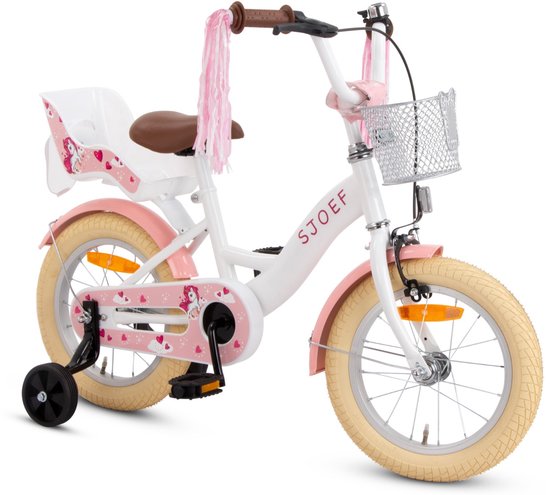 SJOEF Dolly Meisjesfiets 14 inch Roze - Unicorn Design - Kinderfiets met zijwieltjes 3, 4 & 5 jaar - 98-108 Kledingmaat - Witte Fiets 14 inch van SJOEF — afbeelding 2