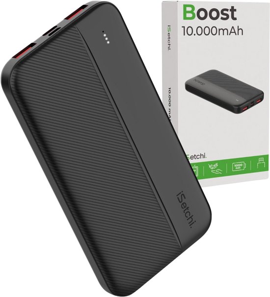 iSetchi Boost - Powerbank - 10000 mAh - 22.5W snellader - Externe Batterij - Draagbare Lader - Noodpakket - Led Display - Quick Charge USB 3.0 - Universele Powerbank Voor Smartphones, Tablets & Gadgets - Zwart