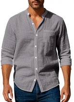 Nivard Linnen Blouse Heren - t shirt - Polo - Overhemd - Shirt - Zomer - Ibiza Stijl - Grijs - Maat S