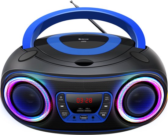 Denver Draagbare Radio CD Speler Kinderen - Bluetooth - Lichteffecten - Boombox - AUX - FM - TCL212BT - Blauw