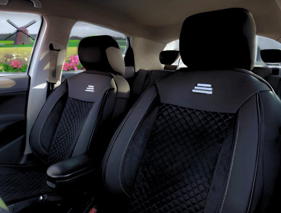 Housses de siège de voiture pour Volkswagen Passat CC 2008-2016 | Sièges avant et arrière | AIS AIF103 | Zwart avec coutures blanches