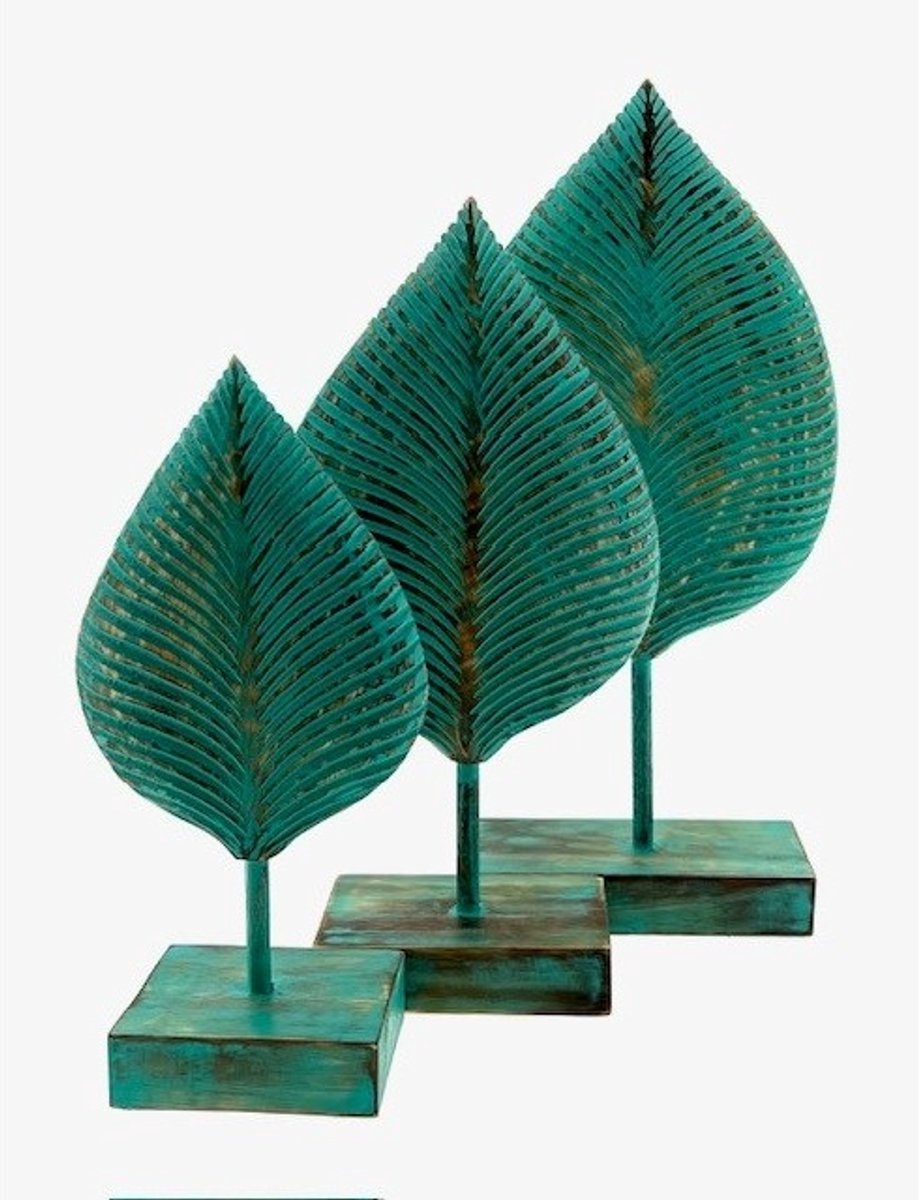 Houten blad Shelly turquoise set van 3