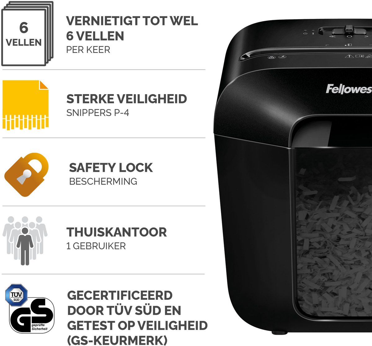 Fellowes LX25 Papiervernietiger / Papierversnipperaar – P‑4 Cross‑Cut – 6 vellen – 11,5 liter – Voor thuis & thuiskantoor thumbnail 2