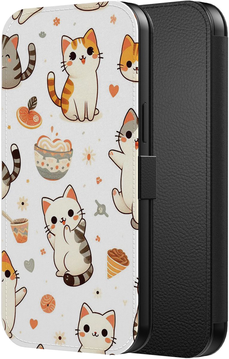 Smartphonica Telefoonhoesje Geschikt voor iPhone 12 Pro Max Kunstleren Bookcase Hoesje met Magnetisch Lipje en Pasjeshouder met Poezen Opdruk geschikt voor iPhone 12 Pro Max