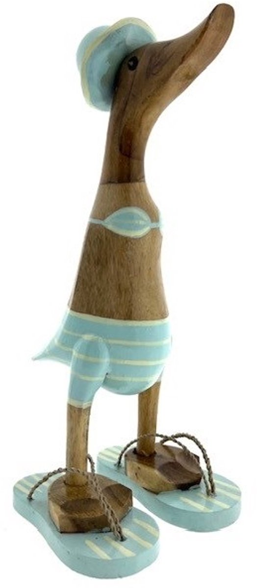 Houten eend Stana L lichtblauw streep