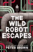 Boekcover: 'The Wild Robot Escapes' in witte letters op een achtergrond van buizen en een robotfiguur.