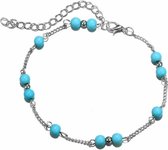 Fako Bijoux® - Enkelbandje -Balletjes Lichtblauw - Zilverkleurig