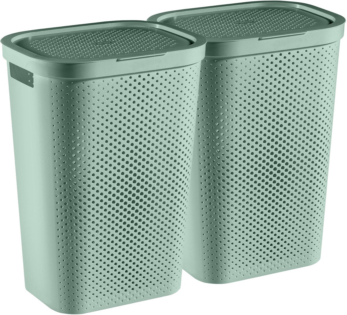 Curver Infinity Recycled Wasmand met deksel - 60L - 2 stuks - Groen