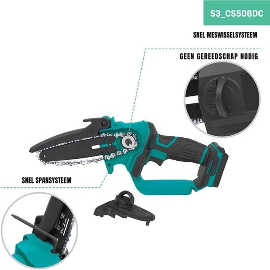 Zylo® Mini Kettingzaag - Kettingzaag Accu - Hand Kettingzaag - Zwart en Groen - ‎41 x 15 x 15 cm van Zylo — afbeelding 4