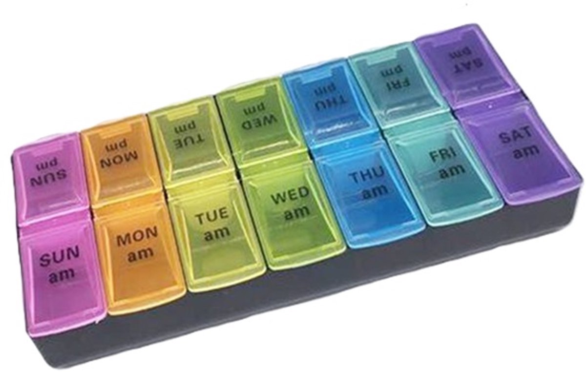 Goedkoopste Medicijnendoosje I Pillendoosje I Pillendoos I 7-14 Dagen I 2 Dagdelen I Multicolor/Zwart
