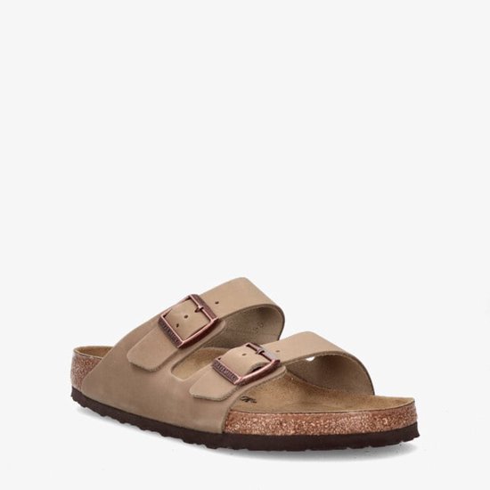 Slippers Birkenstock Arizona en cuir huilé marron tabac – Coupe standard, taille 36, homme