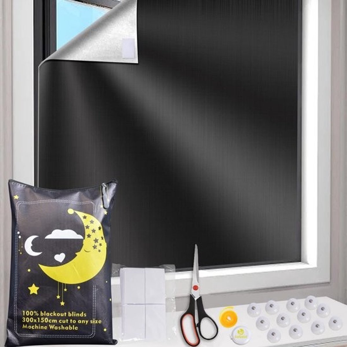 Draagbaar Verduisteringsgordijn met 12 zuignappen en 20 klittenbandsluitingen, Blackout Curtains No Drill voor Slaapkamer, Kinderkamer, Zold