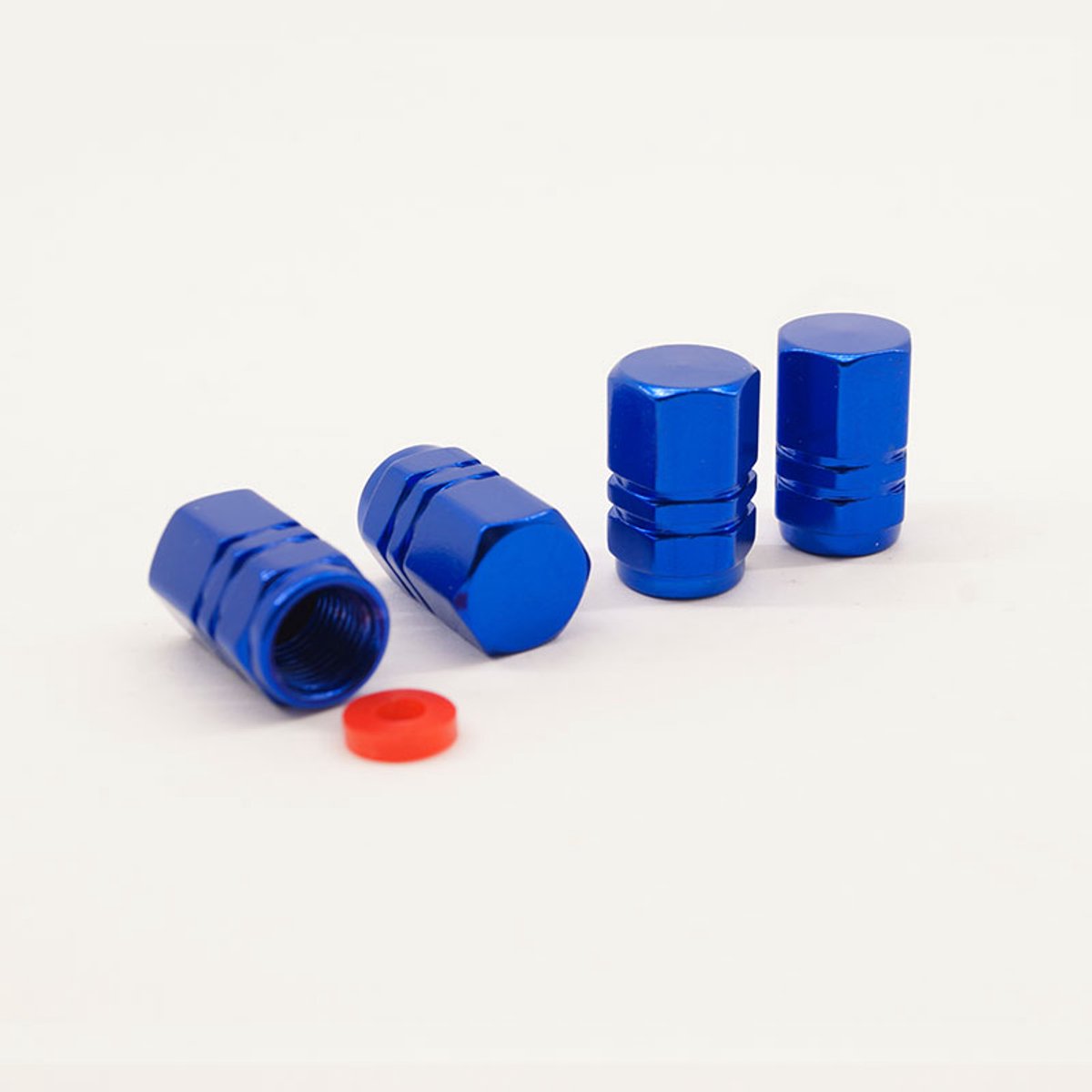 Schrader (auto) ventiel - Blauw hexagon met afdichting ventieldop