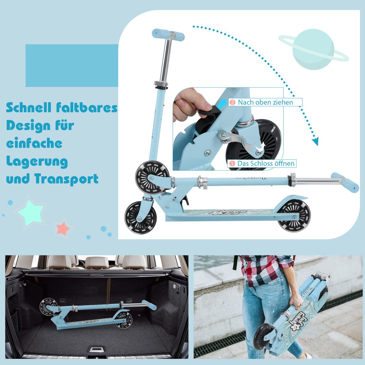PHOEROS Steps voor kinderen van 6-12 jaar, tieners en volwassenen. Lichtgewicht aluminium step met 8-inch grote wielen, opvouwbaar, 3