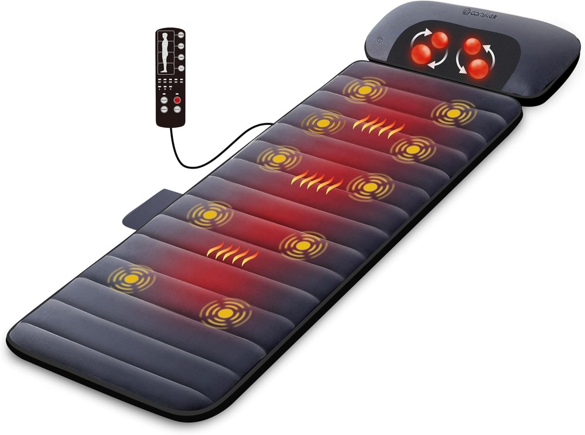Full-Body Massagemat met Warmtefunctie en Shiatsu-Kussen – 10 Vibratiemotoren voor Pijnverlichting