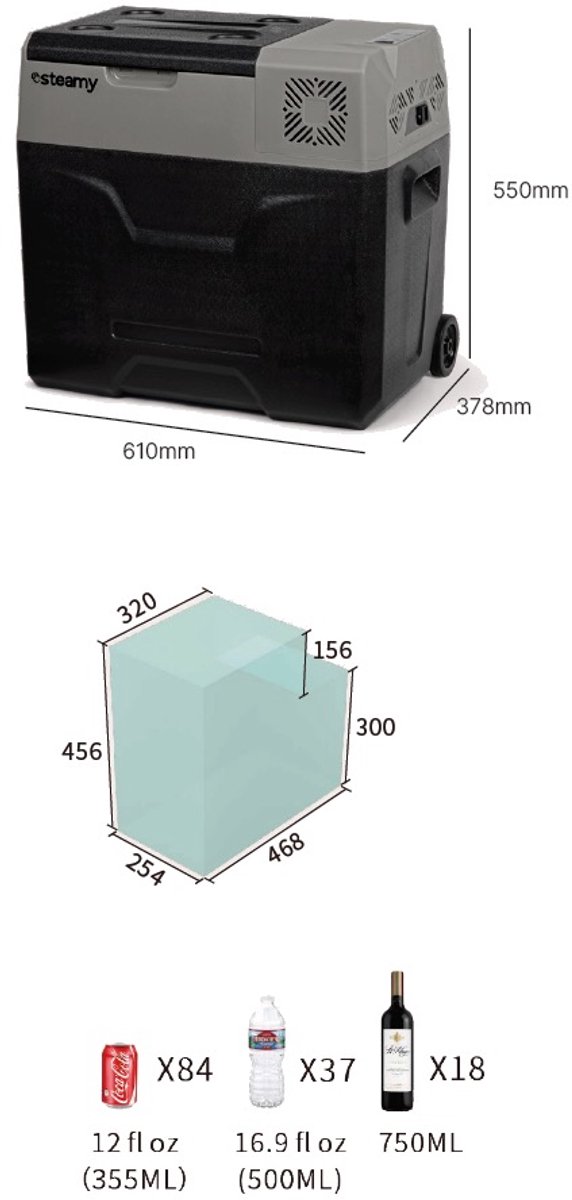 Steamy-E Single Zone Elektrische Compressor Koelbox Op Wielen - 47 liter - 12V en 230V - voor auto en camping - Grijs van Steamy — afbeelding 4
