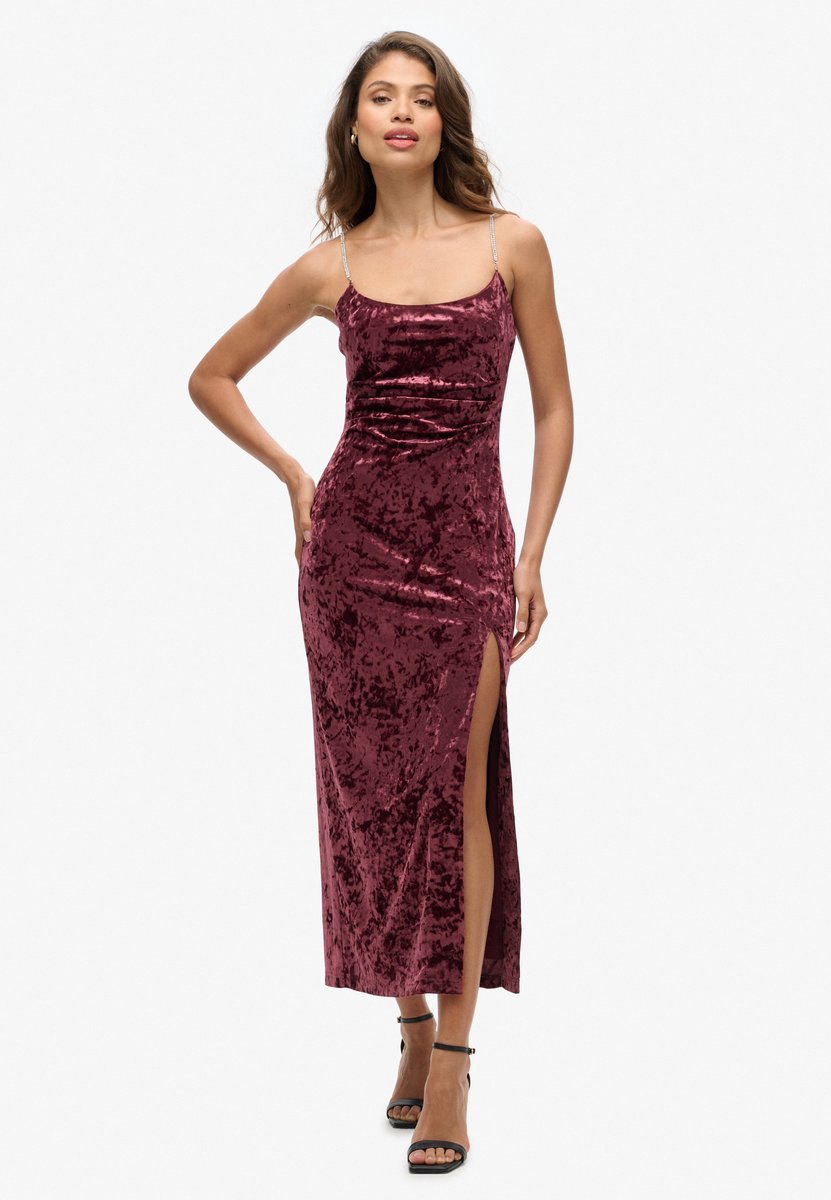 Superdry Diamonte fluwelen maxi-jurk Dames Jurken Maroon Crush