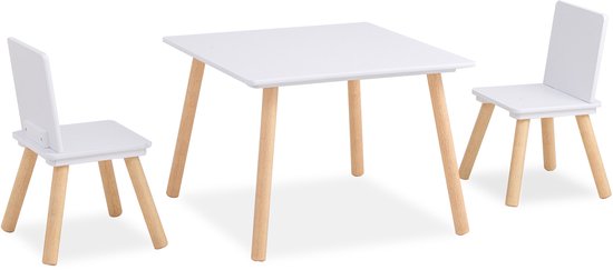 Oemmie Kindertafel en stoeltjes - Speeltafel - Kindertafel - Kindermeubels - - Kinderhoekmeubel - 2 Stoelen - Hout - Wit