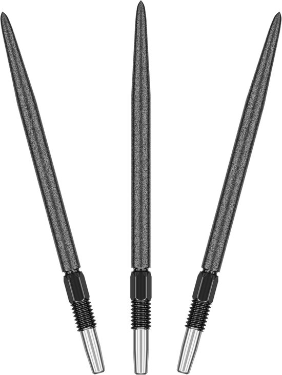 Trois pointes de fléchettes SLK noires texturées avec des extrémités filetées en métal.