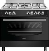 Wiggo WO-E905R(BX) - Gasfornuis - 5 Kookzones - 7 Ovenstanden - Wokbrander - Timer - 5 Jaar Garantie - Zwart Rvs